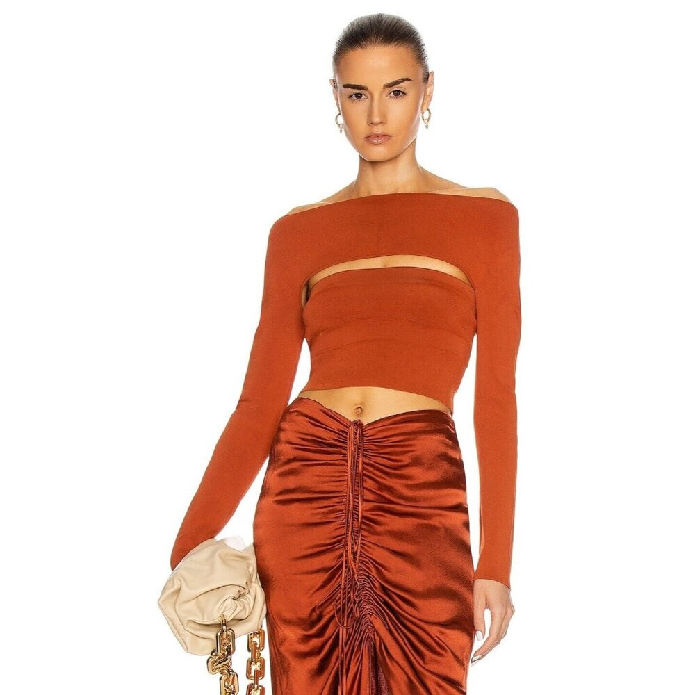 Dion Lee Women Two Piece Tube Top Small Orange Rayon Nylon Stretch Off Shoulders